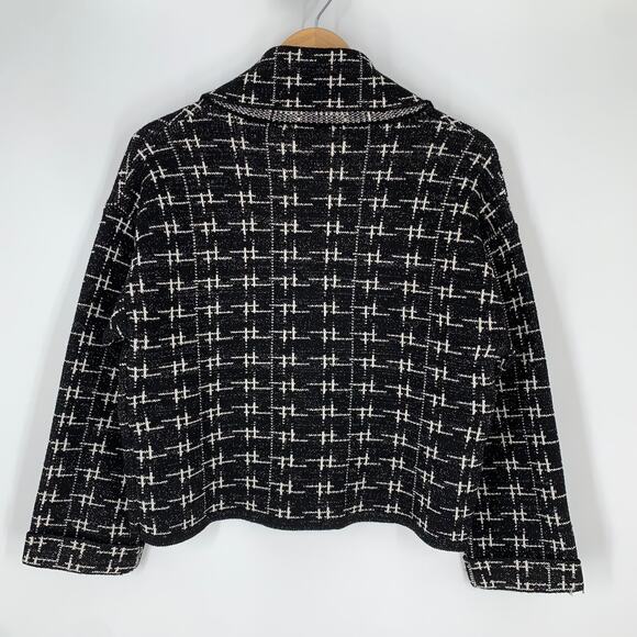ZARA Chunky Knit Plaid Jacket Jewel Button Double Breasted Blazer Black White - Picture 11 of 16